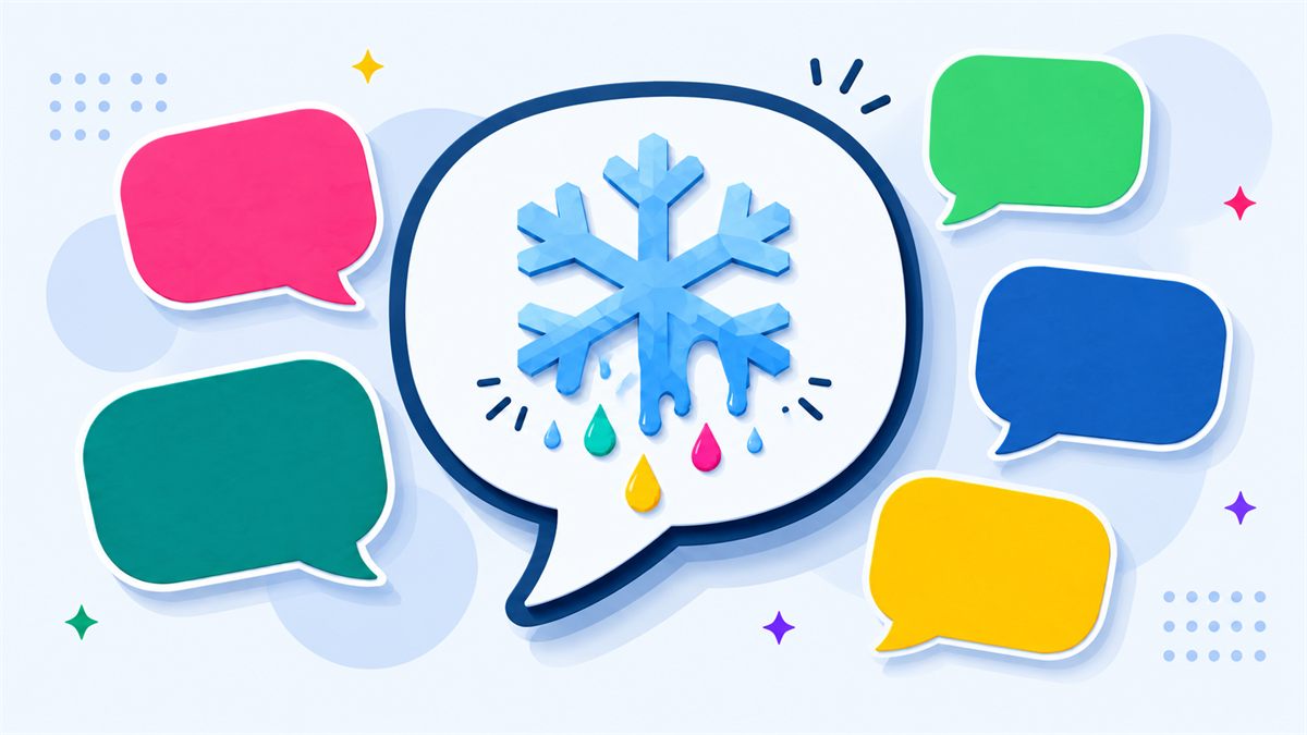 Illustrated icebreaker conversation and melting snowflake